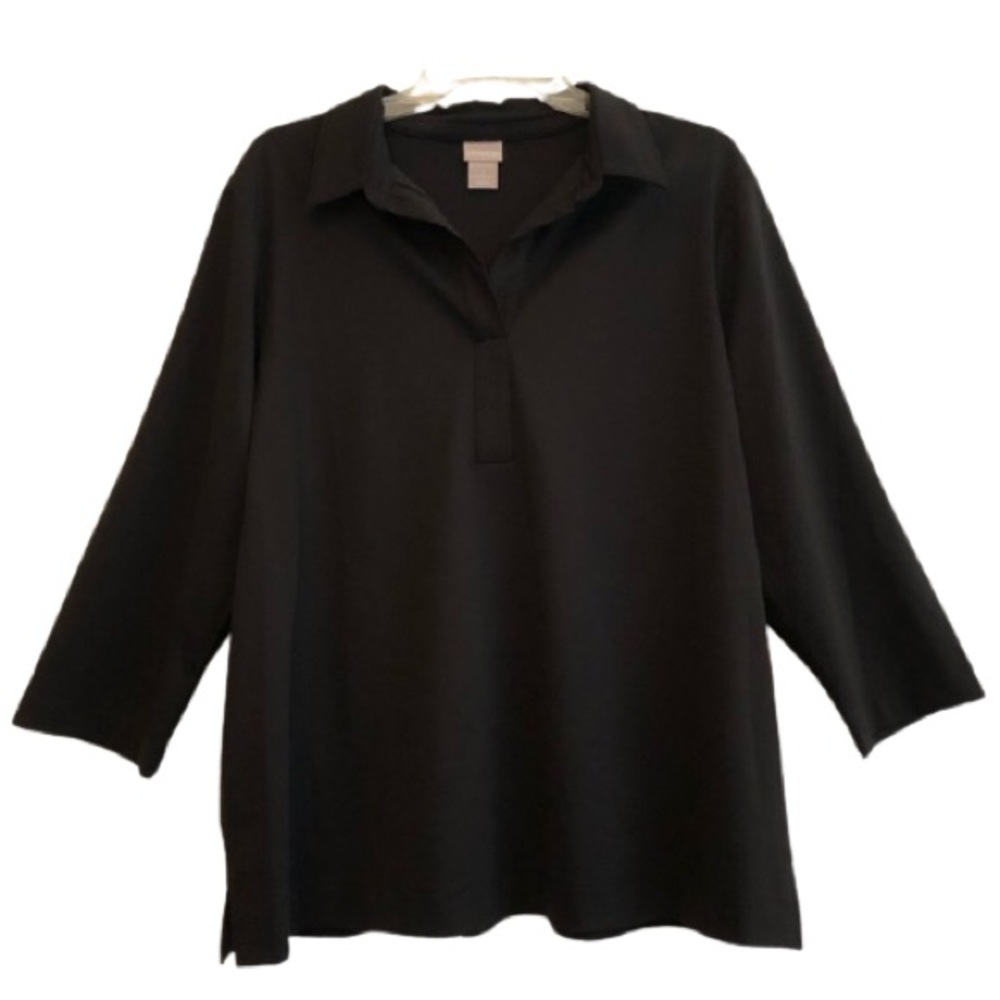 New Chico’s Black Polished Jersey Knit Popover Top 16